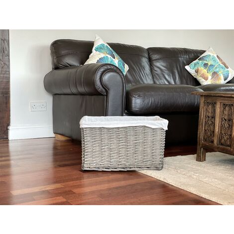 Big Huge Deep Living Room Fireplace Log Basket Full Wicker Storage Box [Grey Large: 46.5x33x26cm]