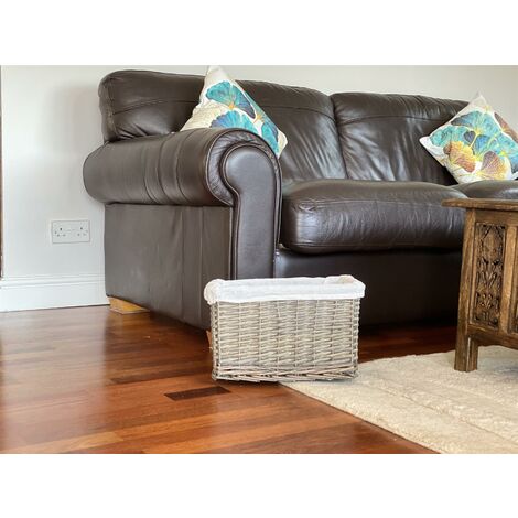 Big Huge Deep Living Room Fireplace Log Basket Full Wicker Storage Box [Grey Large: 46.5x33x26cm]