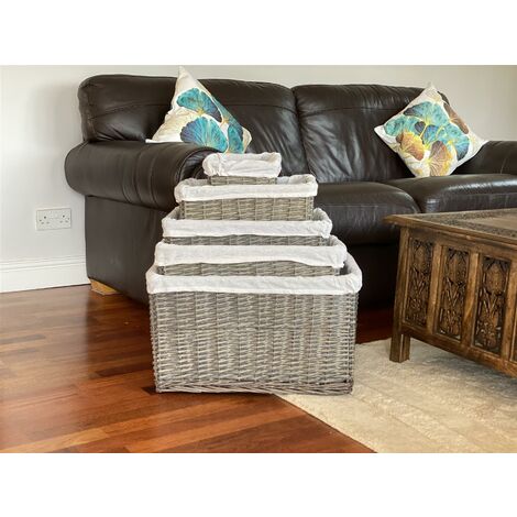 Big Huge Deep Living Room Fireplace Log Basket Full Wicker Storage Box [Grey Large: 46.5x33x26cm]