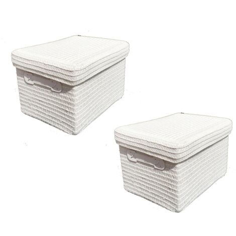 Neon Bright Colours Kids Playroom Toy Box Cupboard Storage Basket + Handle & Lid [White,Set of 2 Medium]