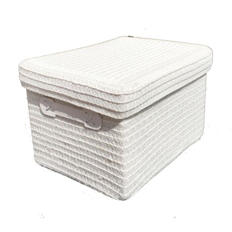 Neon Bright Colours Kids Playroom Toy Box Cupboard Storage Basket + Handle & Lid [White,Set of 2 Medium]