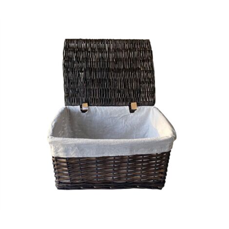 Lidded Wicker Storage Basket With Lining Xmas Hamper Basket [Large 40X30X20 cm,Oak]