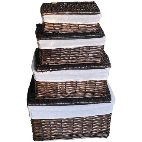 Lidded Wicker Storage Basket With Lining Xmas Hamper Basket [Large 40X30X20 cm,Oak]
