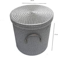 Strong Woven Round Lidded Laundry Storage Basket Bin Lined PVC Handle [Dark Grey,Small 25 x 27 cm]