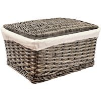 Lidded Wicker Storage Basket With Lining Xmas Hamper Basket [Small 30x20x11.5 cm,Oak]