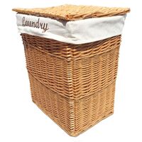 Wicker Rectangle Laundry basket With Cotton Lining + Lid [Medium 40x29x48 cm,Pine]