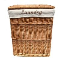 Wicker Rectangle Laundry basket With Cotton Lining + Lid [Medium 40x29x48 cm,Pine]