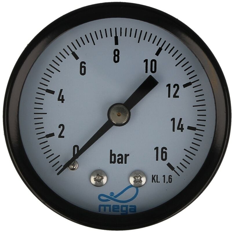 MEGA Druckmanometer 0 - 16 bar - 1/4 Zoll Anschluss nach hinten