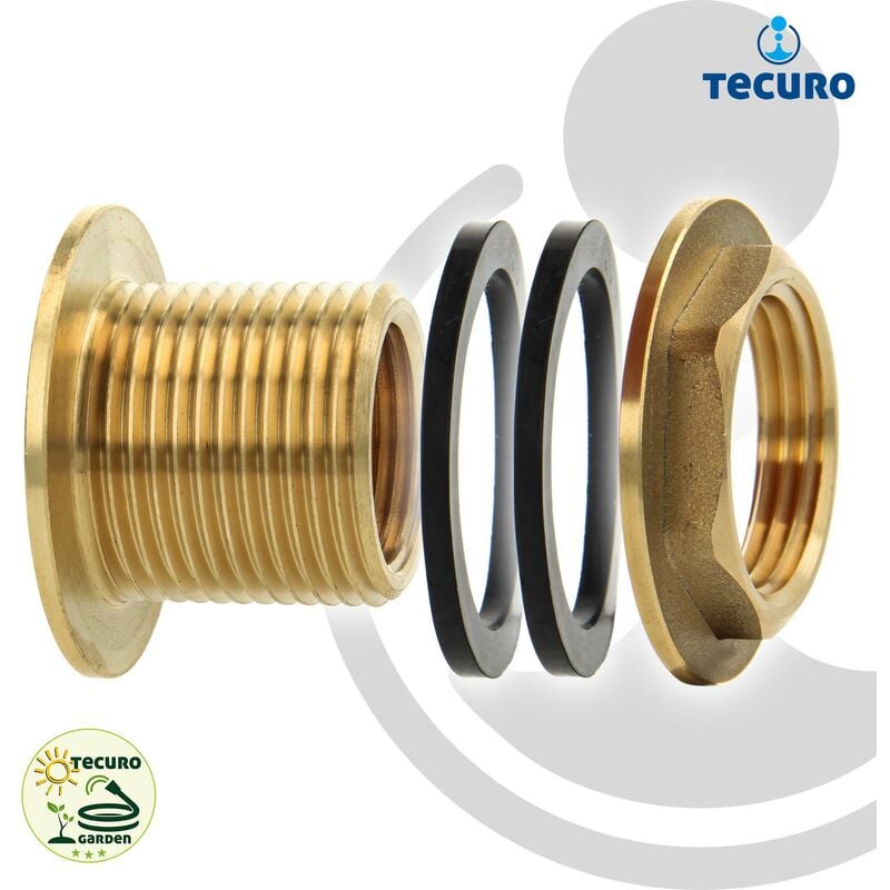 tecuro Behälterverschraubung Durchführung 1 x 1 1/4 Zoll - für Behälter,  Tanks und Fässer - Messing