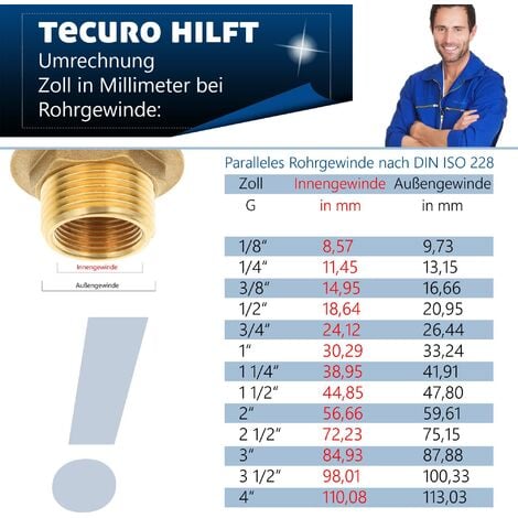 tecuro T-Stück, 1 Zoll AG x 3/4 Zoll AG x Überwurfmutter 1 Zoll (flachdichtend) - MS-blank CW617N