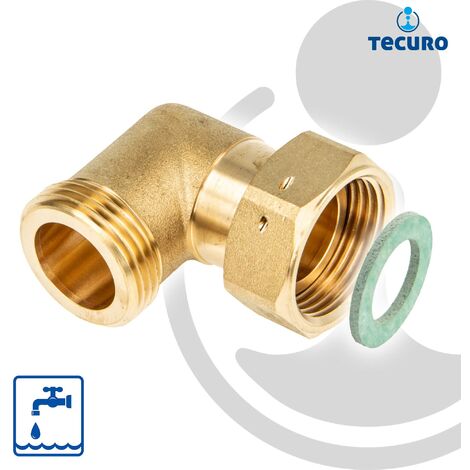 tecuro Winkel 90°, 1 Zoll AG x Überwurfmutter 1 Zoll (flachdichtend) - MS-blank CW617N