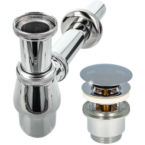 tecuro Siphon mit Pop Up Ablaufventil verchromt - Universal Set für Waschtisch / Waschbecken