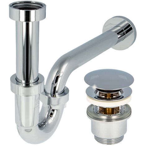 tecuro Siphon extra lang mit Pop Up Ablaufventil verchromt - Universal Set für Waschtisch / Waschbecken (1/5)