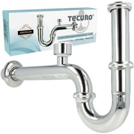 tecuro Röhrengeruchsverschluss Siphon mit Rohrbelüfter für Waschbecken, extra lang - Messing verchromt