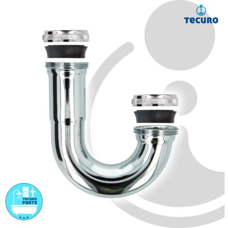 tecuro Siphonbogen Ø 32 mm, komplett mit Verschraubungungen 1 1/4 Zoll und Dichtungen, Messing verchromt