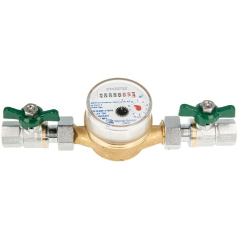 Einstrahlzähler ETK Kombi-Set (Kaltwasser) bis 30 Grad Länge 110 mm, inkl. Kugelhähne grün 1/2 Zoll (1/5)