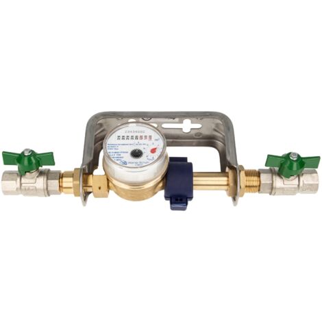 Einstrahlzähler ETK Kombi-Set (Kaltwasser) bis 30 Grad Länge 80 mm, inkl. Bügel Edelstahl, Kugelhähne 1/2 Zoll, Plombierschelle (1/5)