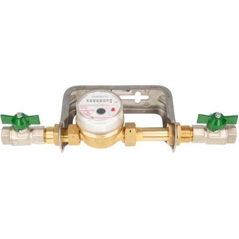 Einstrahlzähler ETK Kombi-Set (Warmwasser) bis 90 Grad Länge 80 mm, inkl. Bügel Edelstahl, Kugelhähne 1/2 Zoll (1/5)