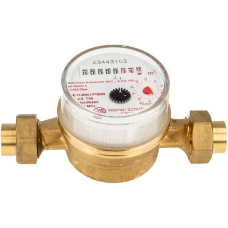 Einstrahlzähler ETK Kombi-Set (Warmwasser) bis 90 Grad Länge 110 mm, inkl. Verschraubungen mit 18 mm Lötmuffe