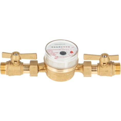 Einstrahlzähler ETK Kombi-Set (Warmwasser) bis 90 Grad Länge 110 mm, inkl. Kugelhähne MS blank 1/2 Zoll AG