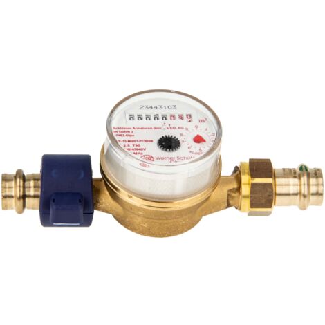 Einstrahlzähler ETK Kombi-Set (Warmwasser) bis 90 Grad Länge 110 mm, inkl. Verschraubung mit Pressanschluss 15 mm, Plombierschelle