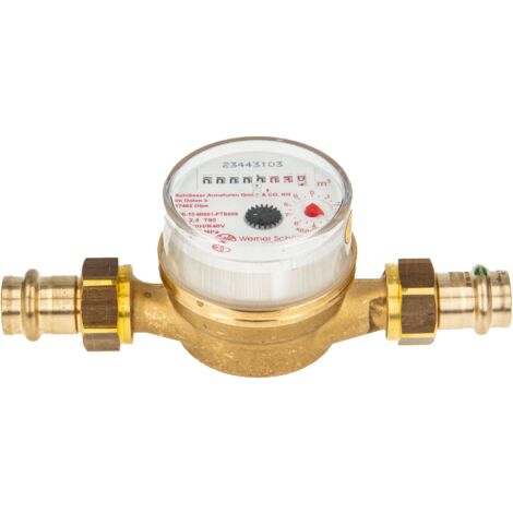 Einstrahlzähler ETK Kombi-Set (Warmwasser) bis 90 Grad Länge 110 mm, inkl. Verschraubungen mit Pressanschluss 15 mm