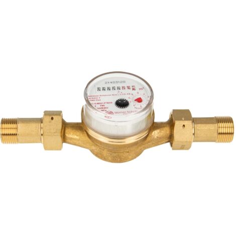 Einstrahlzähler ETK Kombi-Set (Warmwasser) bis 30 Grad Länge 130 mm, inkl. Verschraubungen 1 Zoll x 3/4 Zoll AG