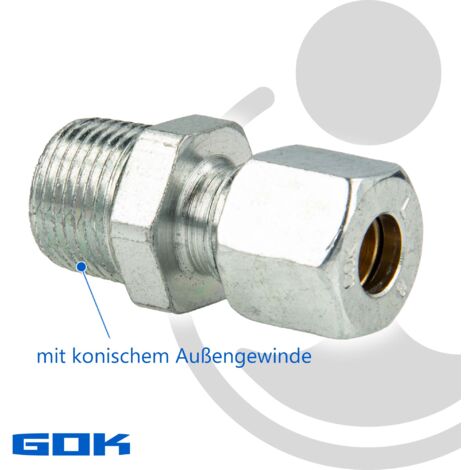 Schneidringverschraubung Typ GERK - Gerade Verschraubung Ø 6 mm x R 1/8 Zoll AG, konisch (R), Stahl verzinkt, Schneidring Messing