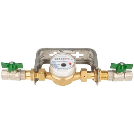 Einstrahlzähler ETK Kombi-Set (Kaltwasser) bis 30 Grad Länge 110 mm, inkl. Bügel Edelstahl, Kugelhähne 1/2 Zoll