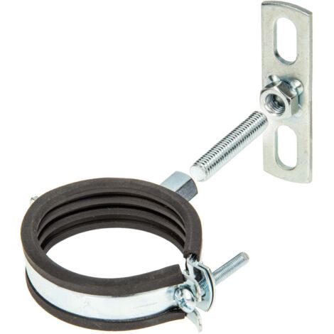 tecuro Einhand Schraubrohrschelle M8/M10 verzinkt mit Schallschutzeinlage 12-16 mm, inkl. Gewindestift M10 x 40 mm und Befestigungsplatte