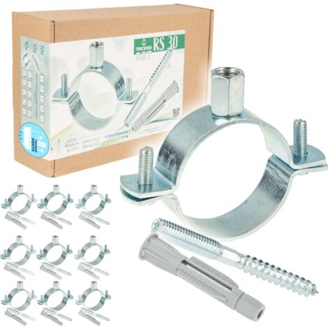 tecuro 10-er Kombi-Set Schraubrohrschelle M8 verzinkt 20-23 mm, inkl. Stockschraube M8 x 120 mm und Hohlraumdübel