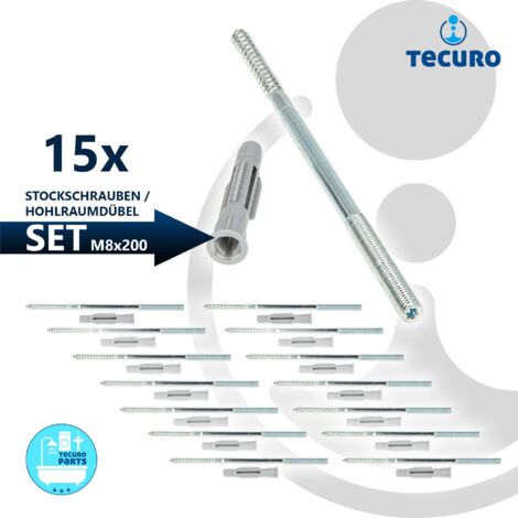 tecuro Stockschraube M 8 x 200 mm, verz. mit Universal Hohlraumdübel - 15 Stück (1/3)