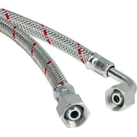 tecuro Ölschlauch 1200 mm x 1/4 Zoll x 3/8 Zoll Überwurfmutter (DN8), konisch dichtend, einseitig Rohrbogen 90° (1/5)