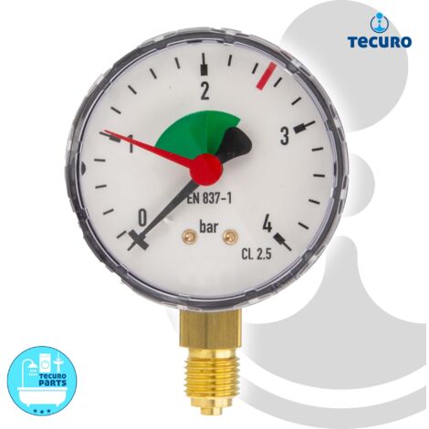 tecuro Heizungsmanometer 0-4 bar, Ø 63 mm - 1/4 Zoll Anschluss radial (unten)