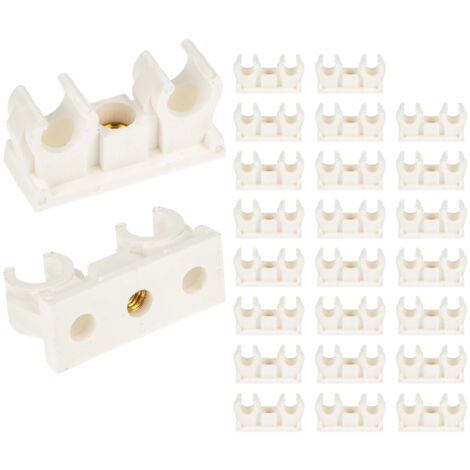 tecuro Doppel - Rohrclip Set 8 mm - 25 Stück - Kunststoff weiß, mit Messing - Gewindebuchse M6