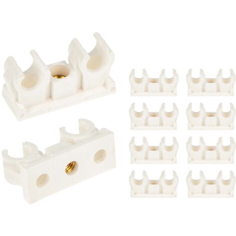 tecuro Doppel - Rohrclip Set 10 mm - 10 Stück - Kunststoff weiß, mit Messing - Gewindebuchse M6