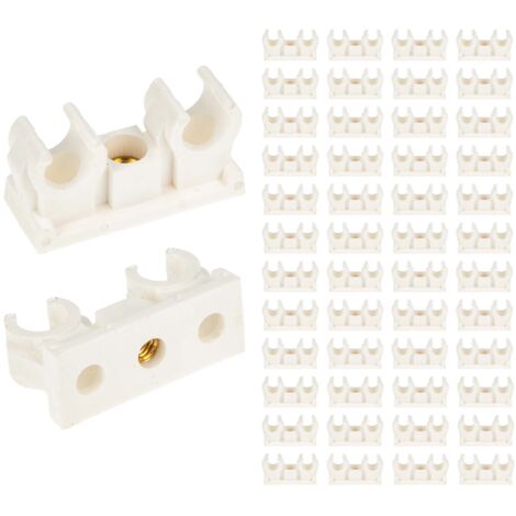 tecuro Doppel - Rohrclip Set 16/18 mm - 50 Stück - Kunststoff weiß, mit Messing - Gewindebuchse M6