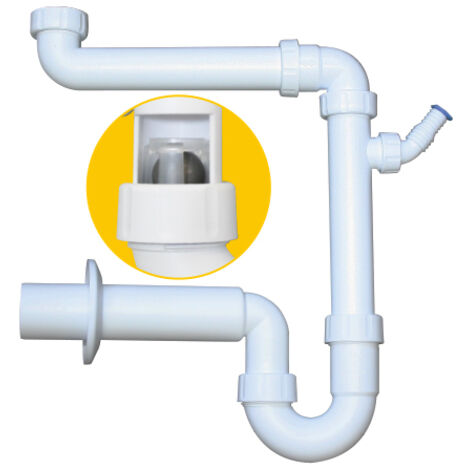 PP-Raumspar Kugelverschlußsiphon DN 50, 1 1/2" & 1 1/4" für Spülen und Waschtische,  weiss