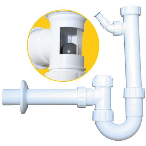 PP-Kugelverschlußsiphon 1 1/2" & 1 1/4", mit ReinigungsöffnungDN 50, mit einem Geräteanschluss