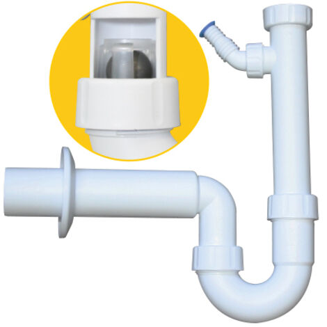 PP-Kugelverschlußsiphon 1 1/2" & 1 1/4", DN 50, weiss mit einem Geräteanschluss 1", 3/4" & 3/8"