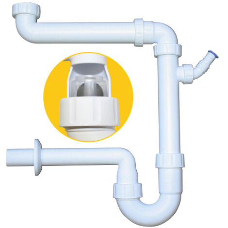 PP-Raumspar Kugelverschlußsiphon DN 40, 1 1/2" & 1 1/4" für Spülen und Waschtische,  weiss