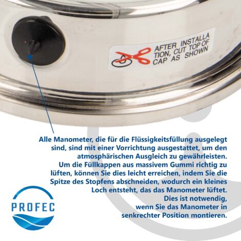 Profec Manometer 0 - 6 bar, Glyzeringefüllt, Ø 100 mm, 1/2 Zoll ...