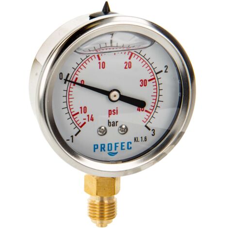 Manometer -1 Bis 7 Bar | ölgefüllt | 1/4 BSP | Edelstahl & Messing | Für Druckprüfung An Luft, Wasser & Öl