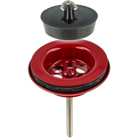 tecuro Universal Ablaufventil rot RAL 3003, 1 1/4 Zoll - für Waschbecken mit Stopfen