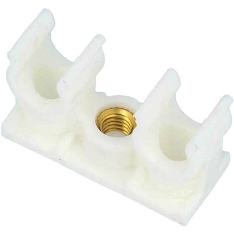 tecuro Doppel-Rohrclip mit Gewindebuchse M6, für Rohr Ø 10 mm, Kunststoff weiß (10 Stück)