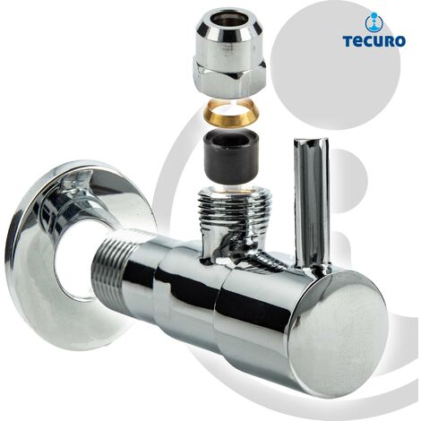 tecuro Design Eck-Ventil mit Quetschverschraubung,1/2 Zoll Wandanschluss, Messing verchromt