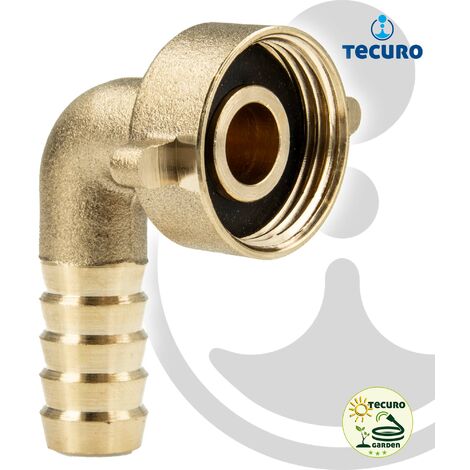 tecuro Schlauchverschraubung mit 1/2 Zoll ÜWM x 90° Tülle Ø 14,5 mm, Messing blank