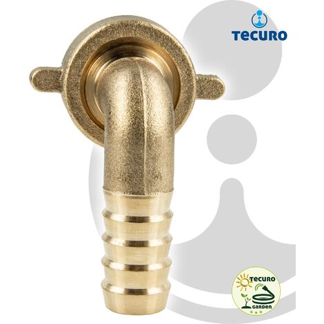 tecuro Schlauchverschraubung mit 1/2 Zoll ÜWM x 90° Tülle Ø 14,5 mm, Messing blank