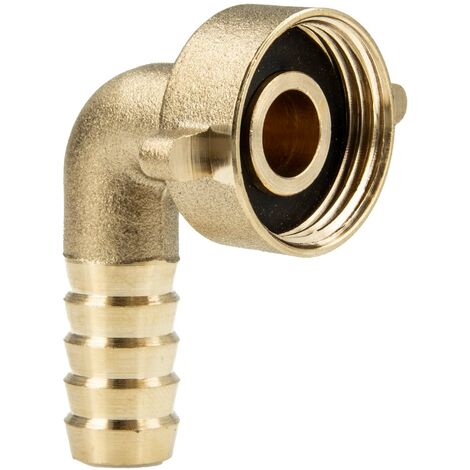 tecuro Schlauchverschraubung mit 1 Zoll ÜWM x 90° Tülle Ø 20,9 mm, Messing blank