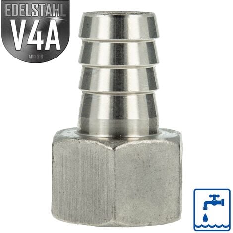 Edelstahl Schlauchtülle V4A (AISI316) mit Innengewinde 1/2 Zoll x Tülle Ø  13 mm